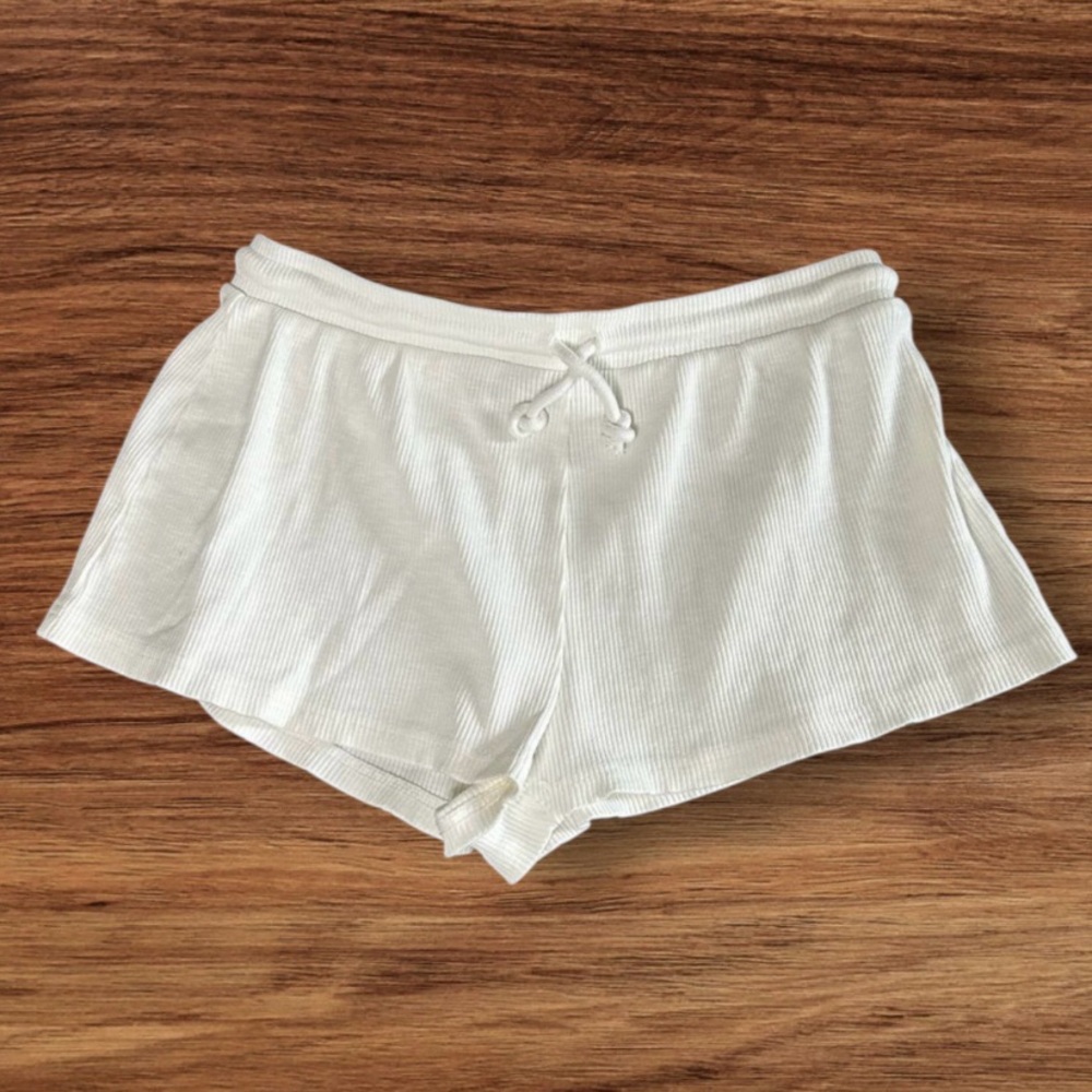Zara White Ribbed Cotton Blend Drawstring‎  Shorts Sz M Casual, Vacation